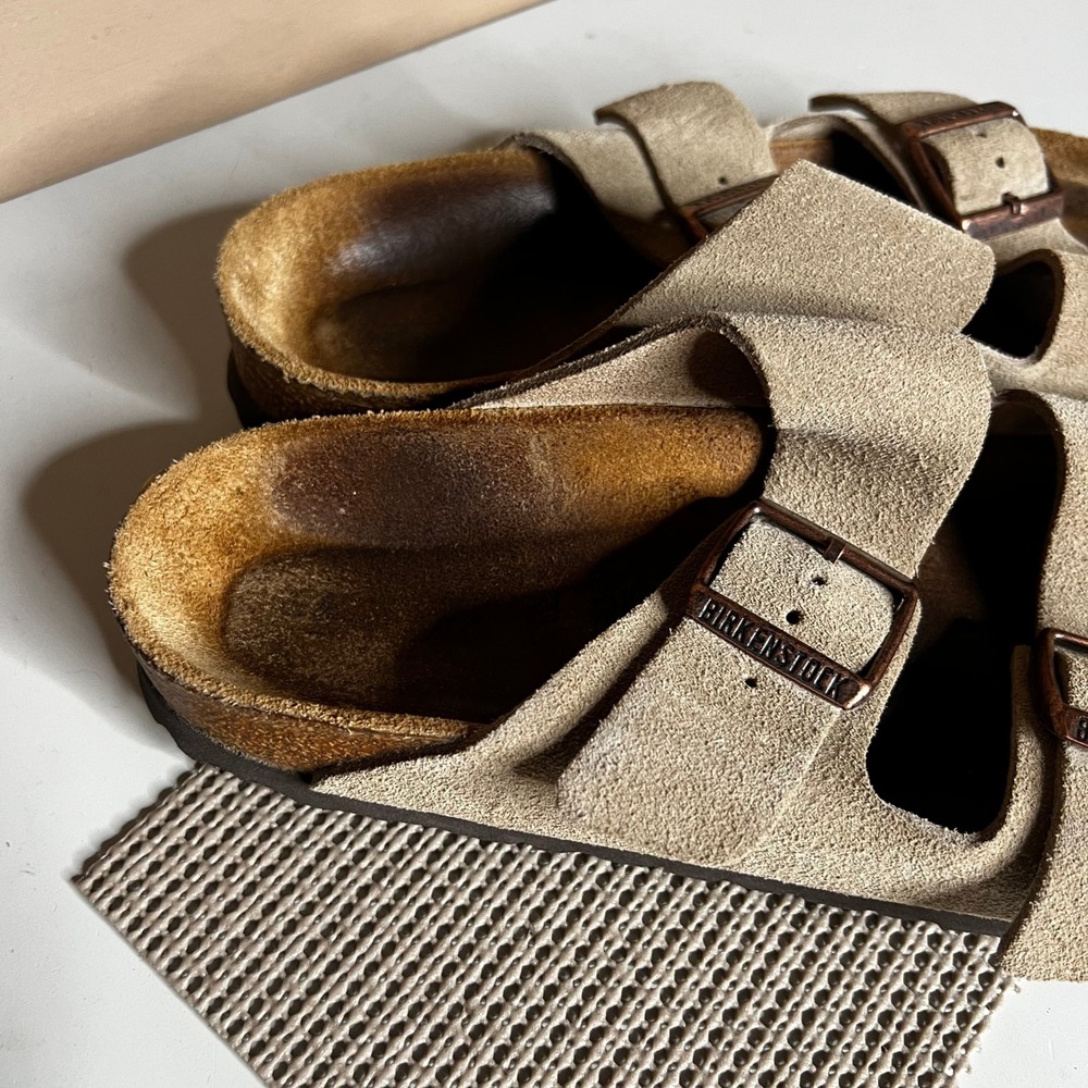 Birkenstock Arizona Taupe Suede Two Strap Slide Sandals Size 37 L6 M4 - Picture 7 of 7